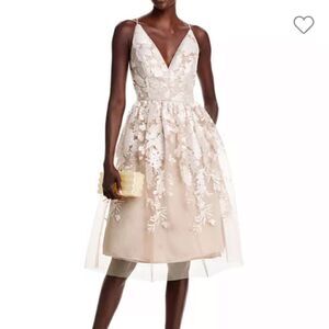 Eliza J Beige Floral Lace Midi Dress